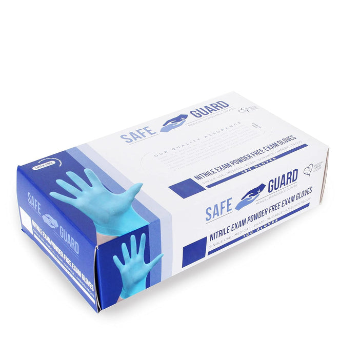 Safeguard Nitrile Disposable Gloves, Powder Free, Food Grade Gloves, Blue, Large - Case of 1,000 (10 boxes of 100)