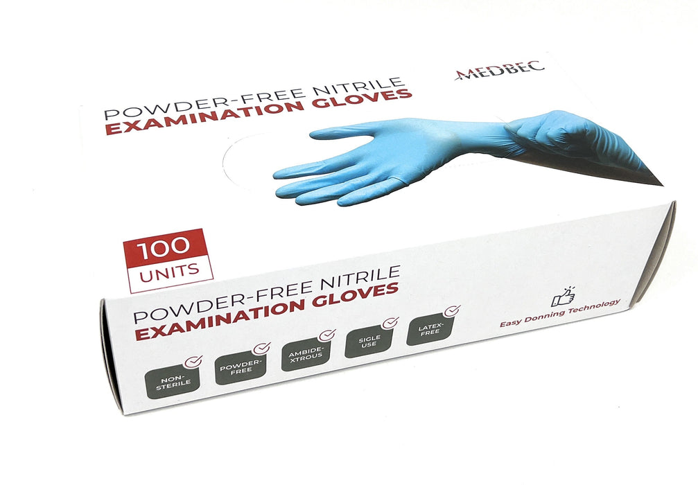 Medbec Powder-Free Nitrile Examination Gloves, Blue, Large - Box of 100