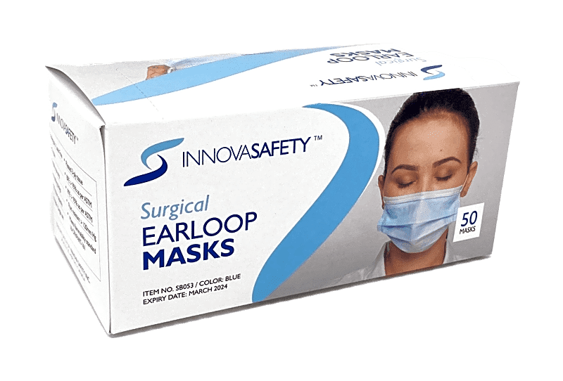InnovaSafety Disposable Surgical Face Mask 3-Ply, Ear-Loop, High Quality, Blue - Box of 50