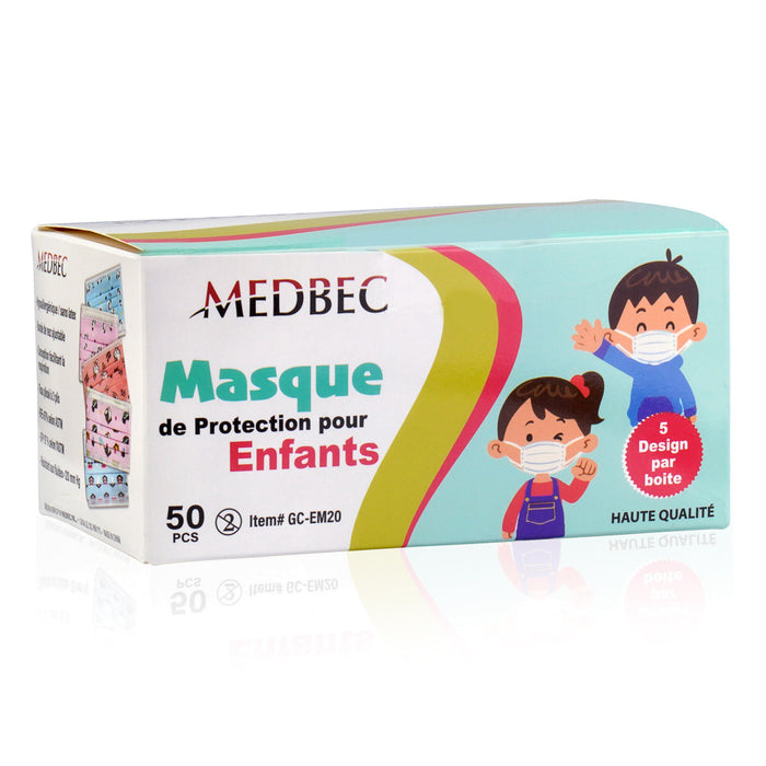 Medbec Kids Protective Colorful Face Masks, 5 Designs in Every Pack - Box of 50