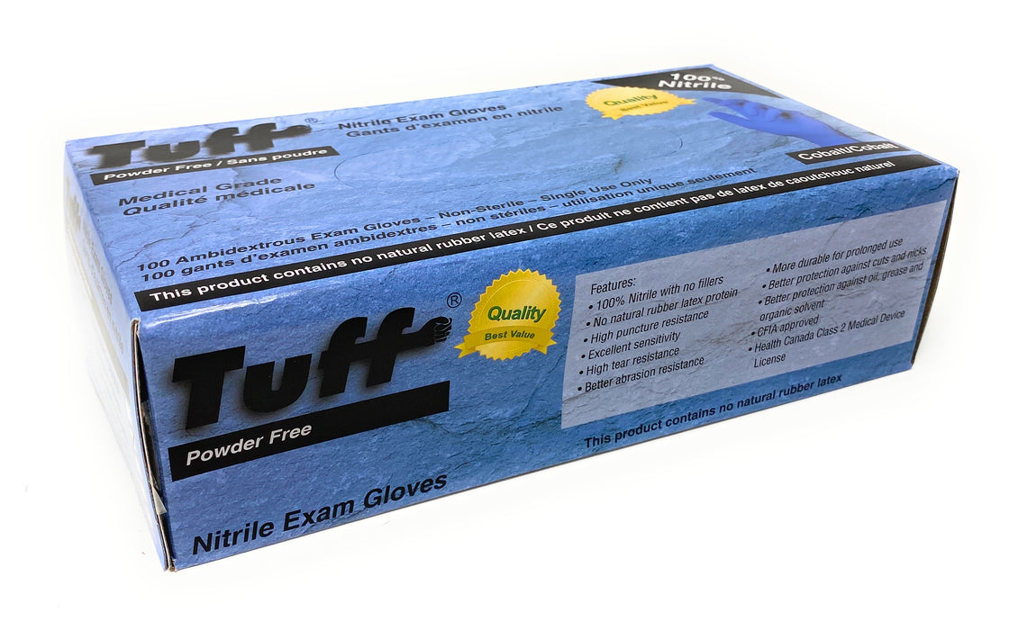 Tuff Cobalt Medical-Grade Nitrile Exam Gloves, Large - Box of 100