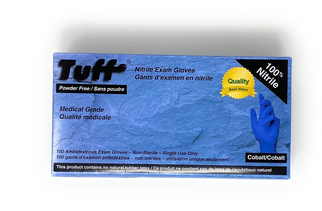 Tuff Cobalt Medical-Grade Nitrile Exam Gloves, Large - Box of 100