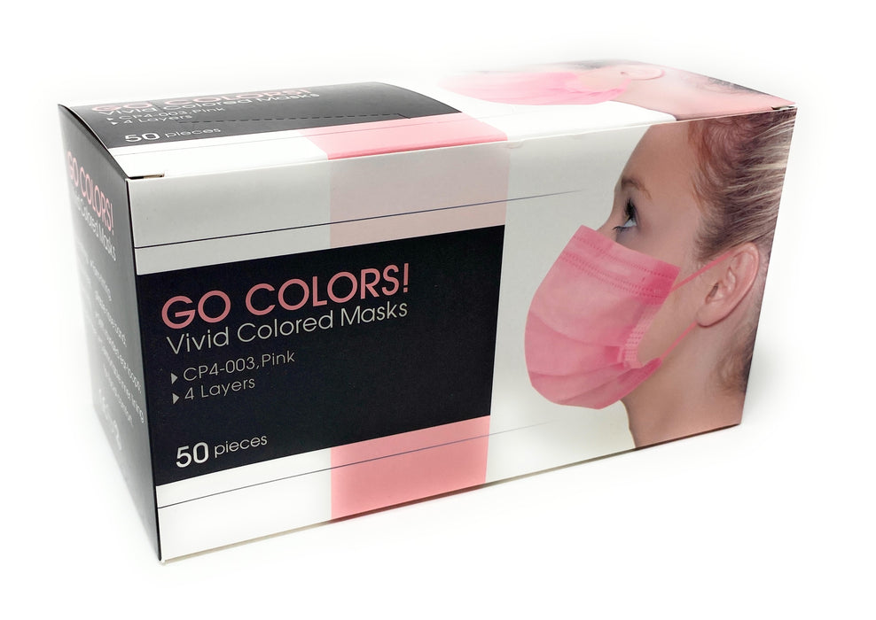 GO COLORS! Disposable 4 Layer Face Mask with 98% filtration, Pink