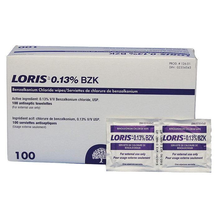 Loris Benzalkonium 0.13% Antiseptic Wipes - Box of 100