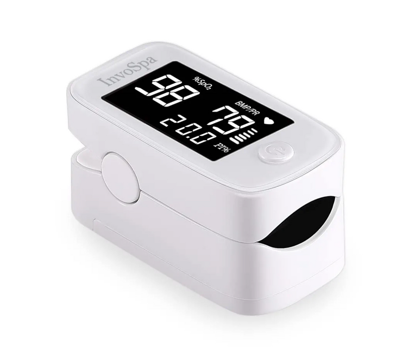 InvoSpa Fingertip Pulse Oximeter for Adults - Blood Oxygen Saturation Monitor (SpO2) with Heart Pulse Rate - Batteries Included